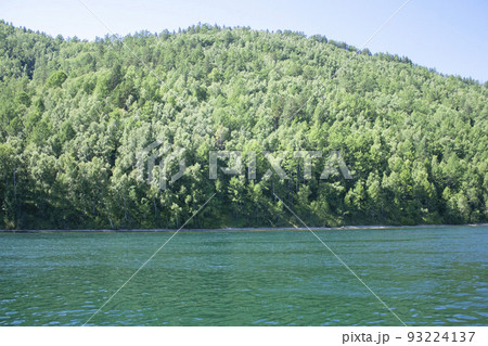 View from a boat on the water Lake Baikal on a motor ship on the route Irkutsk Listvyanka village Big Cats View from a boat on the water Lake Baikal on a motor ship on the route Irkutsk Listvyanka village Big Cats 93224137