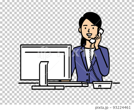 パソコンの前で電話応対するスーツ女性 93224461