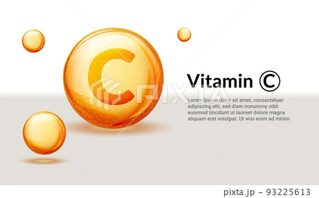 Vitamin C background ascorbic acid 3d orange serum health. Vitamin C vector golden logo 93225613