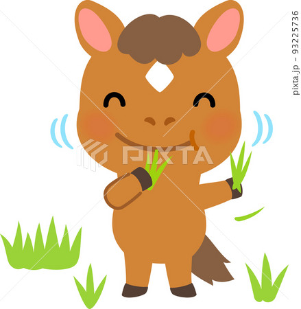 草を食べる馬のキャラクター 93225736