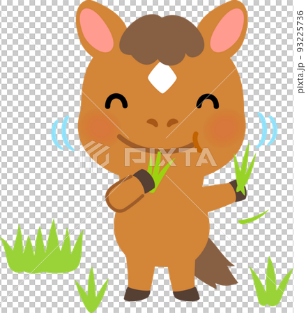 草を食べる馬のキャラクター 93225736