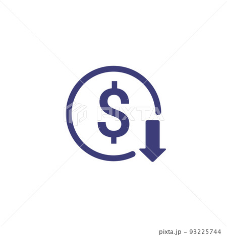 Cost reduction icon price lower arrow. Vector low cost money crisis line icon 93225744