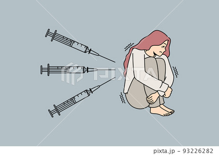 Stressed woman scared of injections Stressed woman scared of injections 93226282