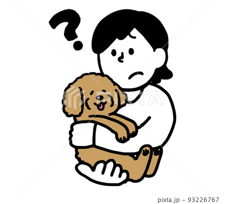 犬をだっこしながら疑問を感じる私服女性(シンプル) 犬をだっこしながら疑問を感じる私服女性(シンプル) 93226767