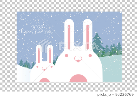2023年兔年新年賀卡材料。易於使用的設計,帶有可愛而簡單的兔子插圖,融入雪景 2023年兔年新年賀卡材料。易於使用的設計,帶有可愛而簡單的兔子插圖,融入雪景 93226769
