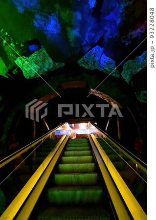 Beautiful and bright underground elevator in illumination. 93228048