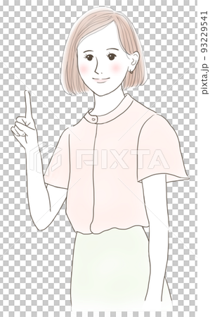 一個女人擺姿勢舉起她的食指 93229541