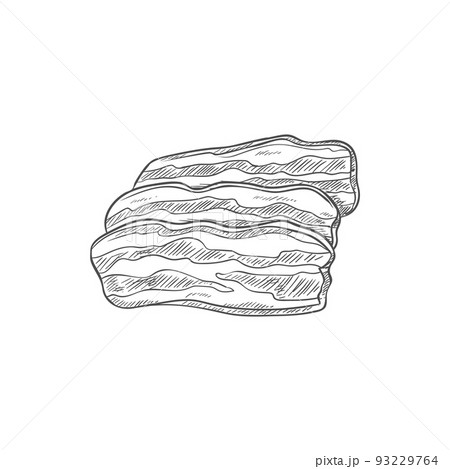 Bacon slice icon, pork meat smoked ham isolated sketch. Vector raw beef or lamb, butchery food Bacon slice icon, pork meat smoked ham isolated sketch. Vector raw beef or lamb, butchery food 93229764
