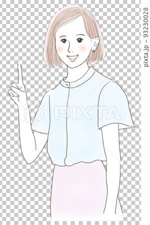 人差し指を上げるポーズをする笑顔の女性 人差し指を上げるポーズをする笑顔の女性 93230028