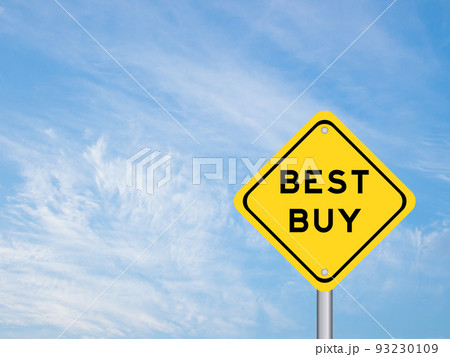 Yellow transportation sign with word best buy on blue color sky background 93230109