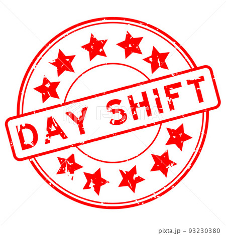 Grunge red day shift word with star icon round...のイラスト素材 [93230380] - PIXTA