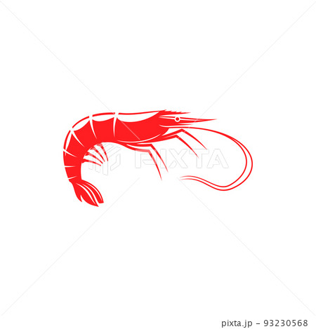 Raw prawn or boiled shrimp isolated underwater animal. Vector cooked seafood in seashell 93230568