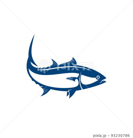 Saltwater fish isolated blue tuna. Vector thunnini, bullet or atlantic bluefin tunny, marine animal 93230786