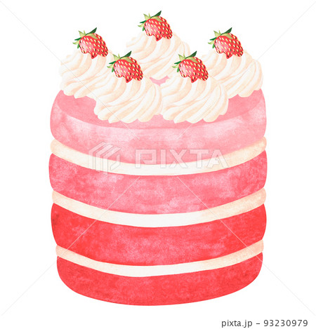 Strawberry birthday cake. Watercolor vintage illustration. Isolated on a white background Strawberry birthday cake. Watercolor vintage illustration. Isolated on a white background 93230979