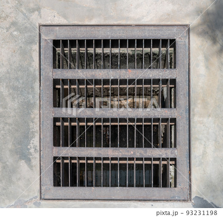 Steel drain cover on concrete floor, pipe system Steel drain cover on concrete floor, pipe system 93231198