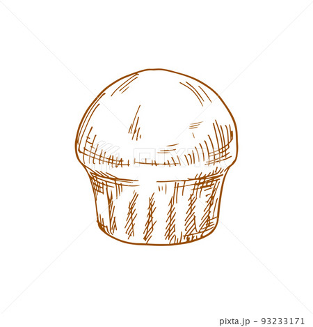 Muffin or cupcake, isolated pastry food sketch. Vector baked cake bun, bakery dough product 93233171
