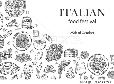 Vector template hand-drawn illustrations of Italian cuisine. 93233794