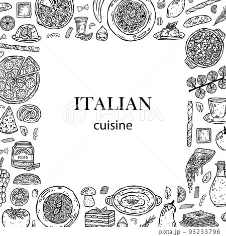 Vector template hand-drawn illustrations of Italian cuisine. 93233796