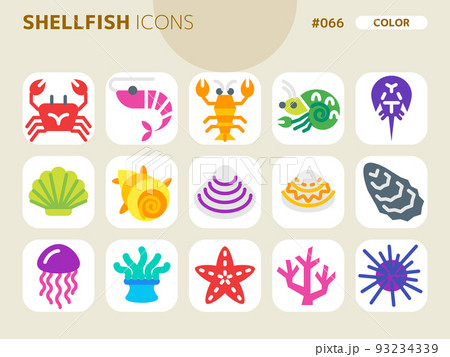甲殻類・貝に関連するカラースタイルのアイコンセット_066 甲殻類・貝に関連するカラースタイルのアイコンセット_066 93234339