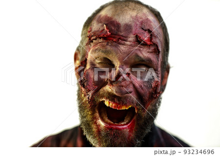Zombie male makeup for halloween concept on white background 93234696