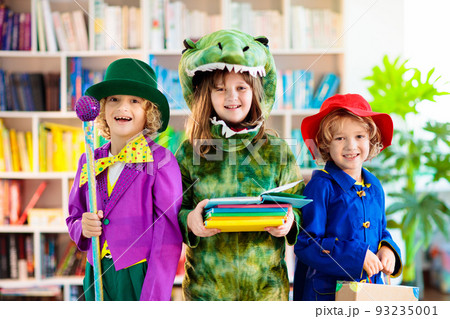 Kids in book character costume. School party. 93235001