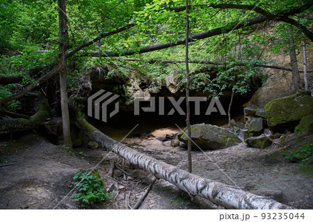 A small grotto, a gorge in the forest. Natural background. 93235044