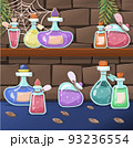 A set of vector magic bottles and flasks. Colorful magic potions. Cartoon cliparts, symbols 93236554