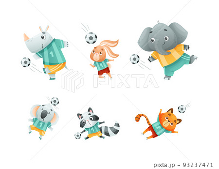 Wild Animal Characters Playing Football Wearing Uniform Passing Ball Vector Set Wild Animal Characters Playing Football Wearing Uniform Passing Ball Vector Set 93237471