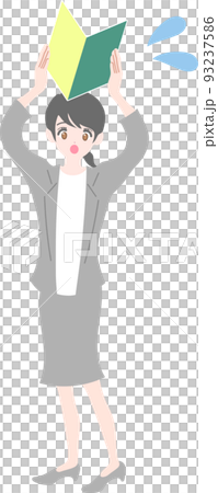 A woman in a suit holding a beginner's mark A woman in a suit holding a beginner's mark 93237586