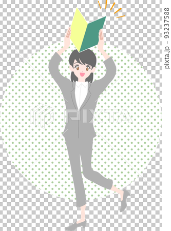 A woman in a suit holding a beginner's mark A woman in a suit holding a beginner's mark 93237588