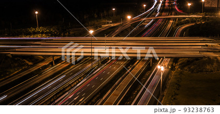 over Road city highway at night - Bird eye viwe - drone -Top view over Road city highway at night - Bird eye viwe - drone -Top view 93238763