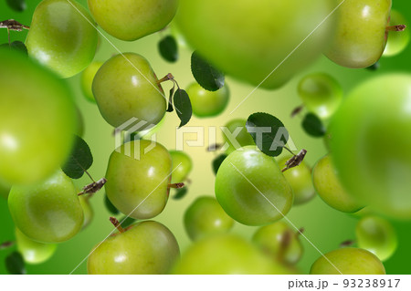 Fruits falling down on green background Fruits falling down on green background 93238917
