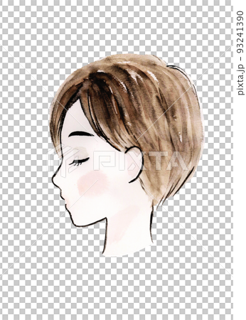 ショートヘアの女性の横顔のイラスト素材 [93241390] - PIXTA