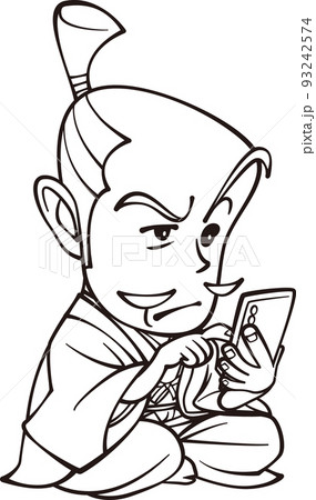 スマホをいじるお殿様【3頭身・白黒】 スマホをいじるお殿様【3頭身・白黒】 93242574