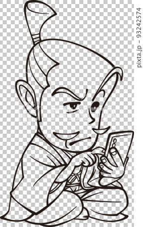 スマホをいじるお殿様【3頭身・白黒】 スマホをいじるお殿様【3頭身・白黒】 93242574