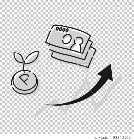 ポイント(P)お金と折れ線グラフが上昇するイメージ(投資・貯金・資産運用)白黒 ポイント(P)お金と折れ線グラフが上昇するイメージ(投資・貯金・資産運用)白黒 93243102