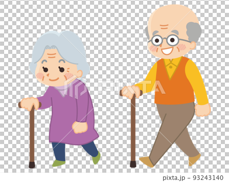 杖をついて歩く笑顔の高齢者 杖をついて歩く笑顔の高齢者 93243140