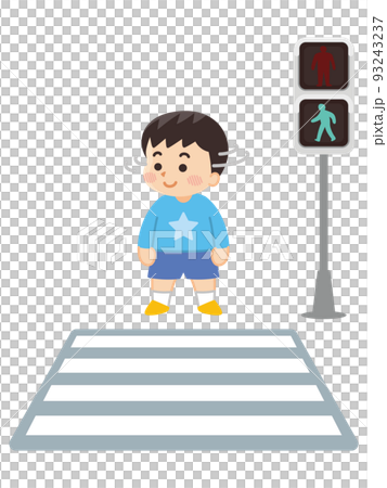 一個男孩在人行橫道確認安全 交通安全 93243237