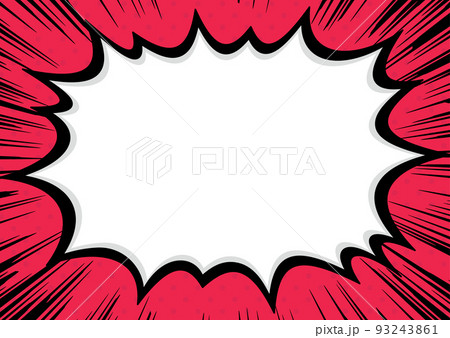 黒い集中線と強調して告知する叫ぶふきだしフレーム　赤背景 93243861
