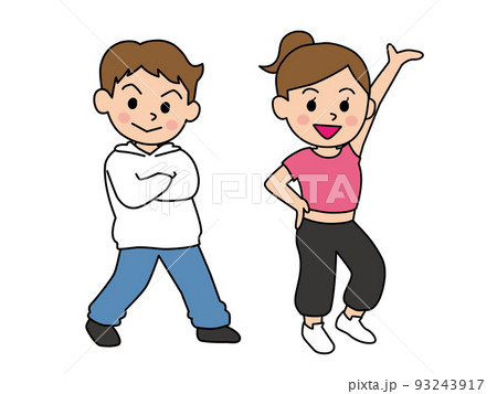 ダンスのポーズを決める男の子女の子 93243917