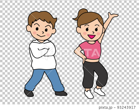 ダンスのポーズを決める男の子女の子 93243917
