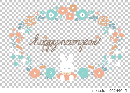 大地色花環和兔寶寶新年賀卡 大地色花環和兔寶寶新年賀卡 93244645