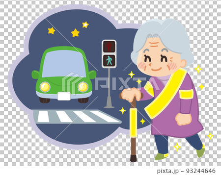 Elderly people walking with reflectors at night intersections Traffic safety 93244646