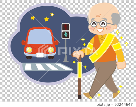 Elderly people walking with reflectors at night intersections Traffic safety 93244647
