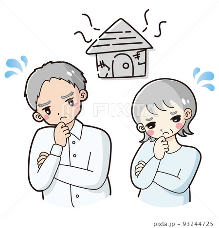 家の老朽化で悩むシニア男性と女性 家の老朽化で悩むシニア男性と女性 93244725