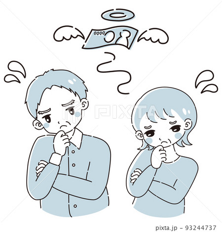 お金について悩むシニア男性と女性 お金について悩むシニア男性と女性 93244737