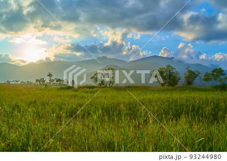 尾瀬(福島県檜枝岐村)下田代の見晴地区から夕方の景鶴山方面を見る 93244980