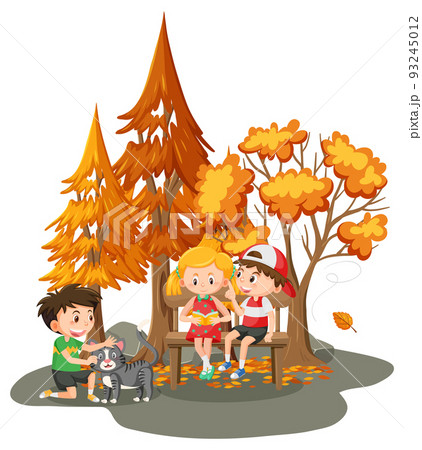 Children outdoor scene in autumn isolated 93245012