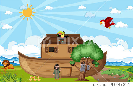 Noah's Ark with wild animals in nature scene 93245014