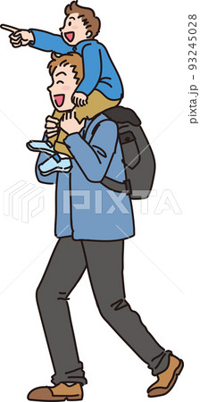 冬服の親子_男の子を肩車するパパ 93245028